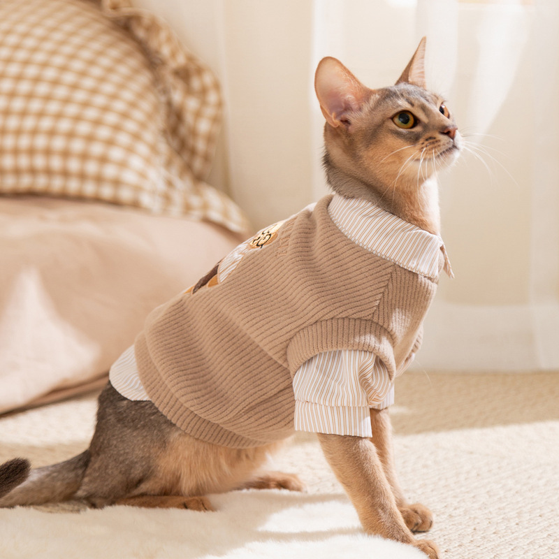 秋冬季学院风猫咪衣服背心衬衫两件套情侣装德文泰迪狗狗宠物服装|undefined