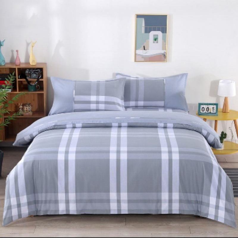纯棉老粗布四件套床上用品民宿家用拼色格子全棉被套双人床单枕套