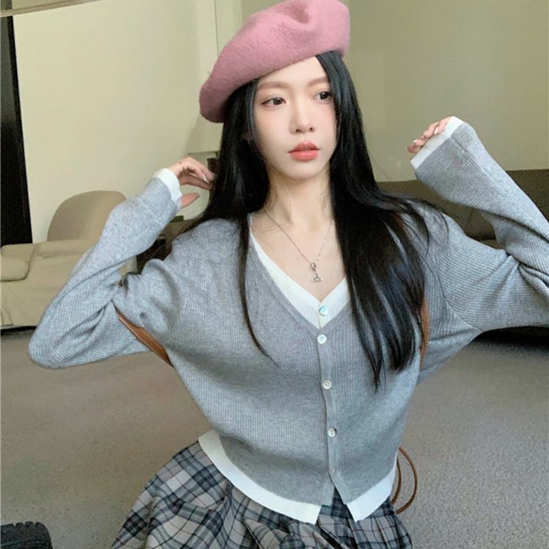 假两件针织衫女秋季上衣2025新款内搭慵懒风设计感长袖开衫上衣in|undefined