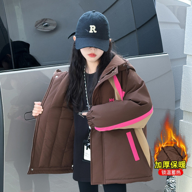 Zhili children's clothing girls' quilted windbreaker 2025 new style children's Korean style thickened coat late autumn big kids' hooded cotton