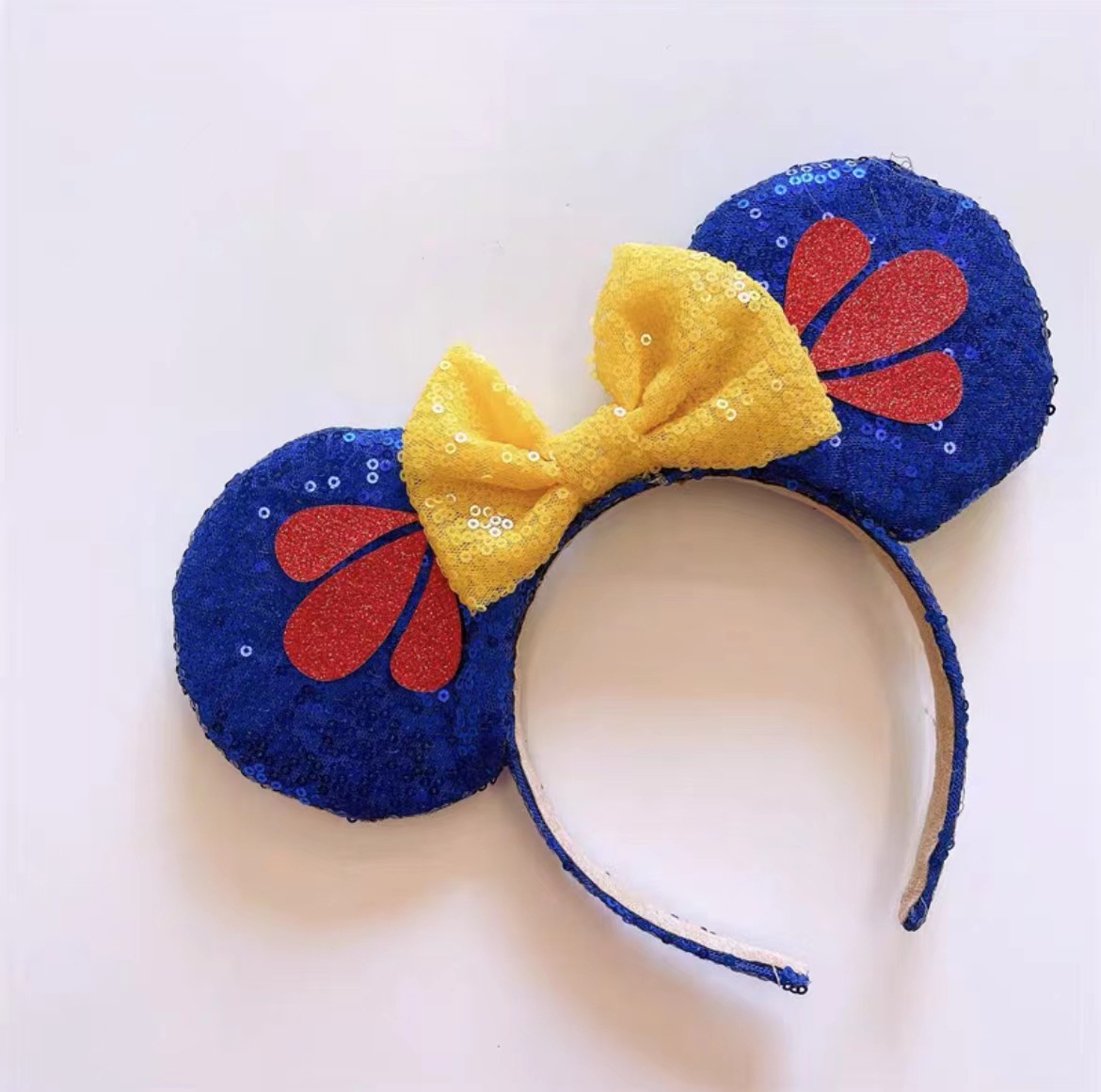 노란색 활 전체 스팽글 블루