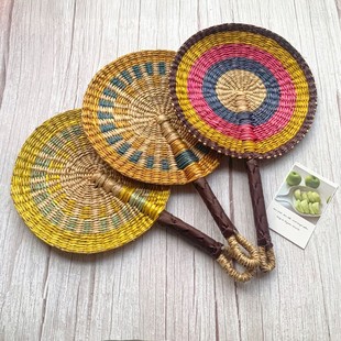 Wholesale Vietnam Ghana Handmade Woven Fan Round Seagrass Woven Shake Fan Amazon Hot Sale Home Wall Hanging Fan