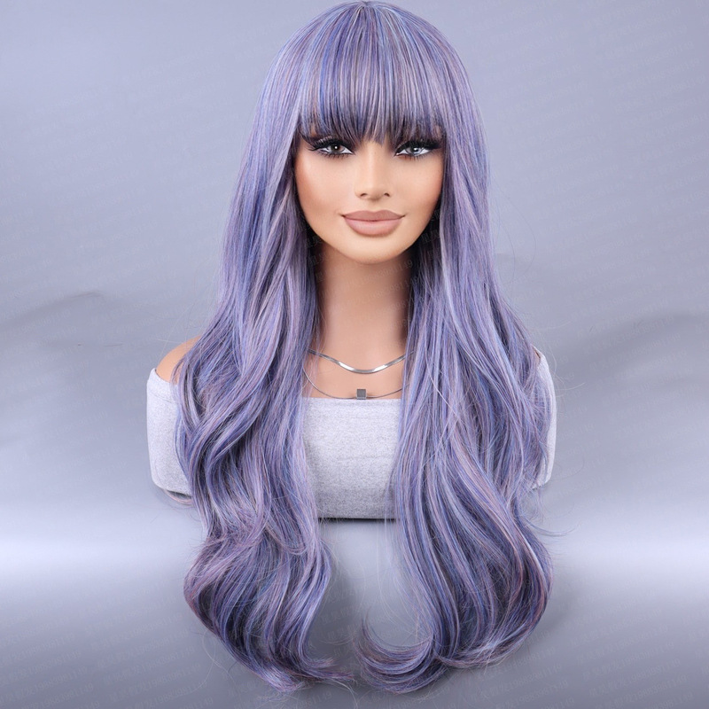 European and American new wig bangs long curly hair high temperature chemical fiber cross-border wholesale wigs