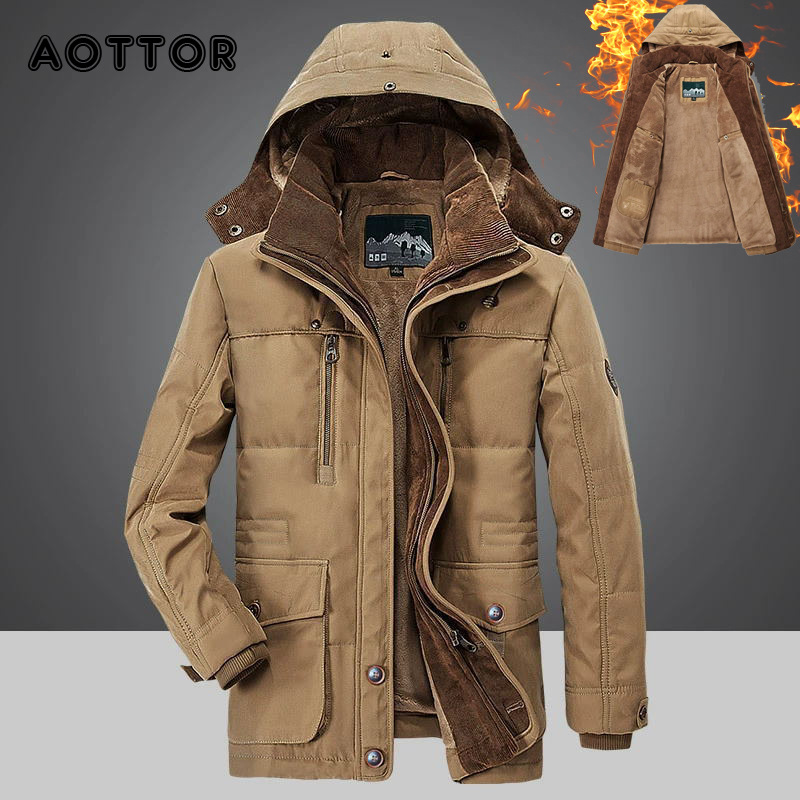 Winter Men Hooded Parkas Fur Liner Thicken Jacket Male Casual
