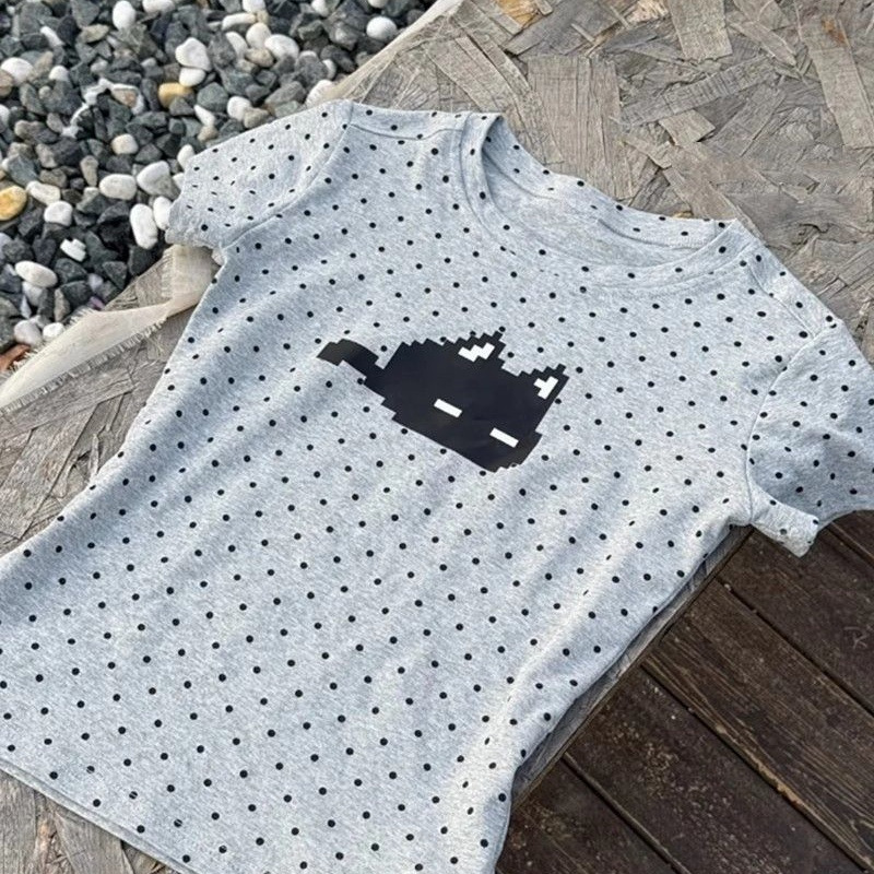 Popular Polka Dot Cat T-Shirt for Women, Slim Fit, Sweet Girl Style, Unique Design, Cartoon Print Women's Top