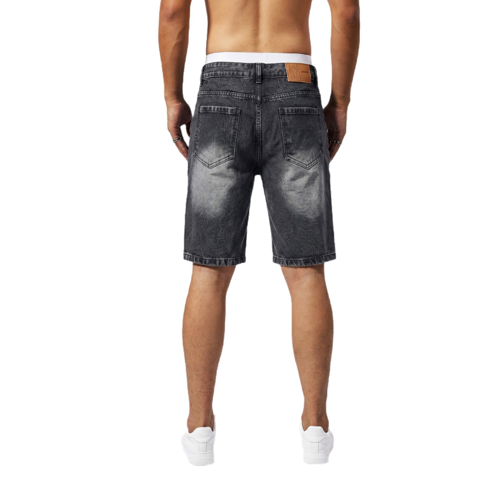 Men's Distressed Denim Shorts All-Seeing Eye Print American Streetwear Style Summer Baggy Cargo Jeans_mkmklike.com