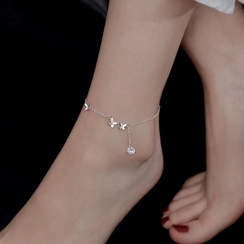 S925 silver plated butterfly anklet female niche design high luxury foot ring 2024 new summer small fresh S925 silver plated butterfly anklet female niche design high luxury foot ring 2024 new summer small fresh