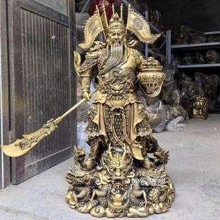 Kowloon Guan Gong Statue Home Tobao Guan Gong Horizontal Knife Standing Knife Guan Erye Copper Statue Custom Temple Martial Arts God of Wealth Copper Ornaments