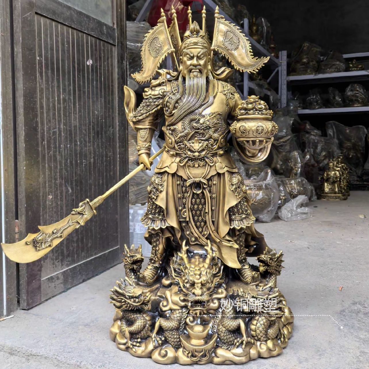 九龙关公像家用托宝关公横刀立刀关二爷铜像定制寺庙武财神铜摆件