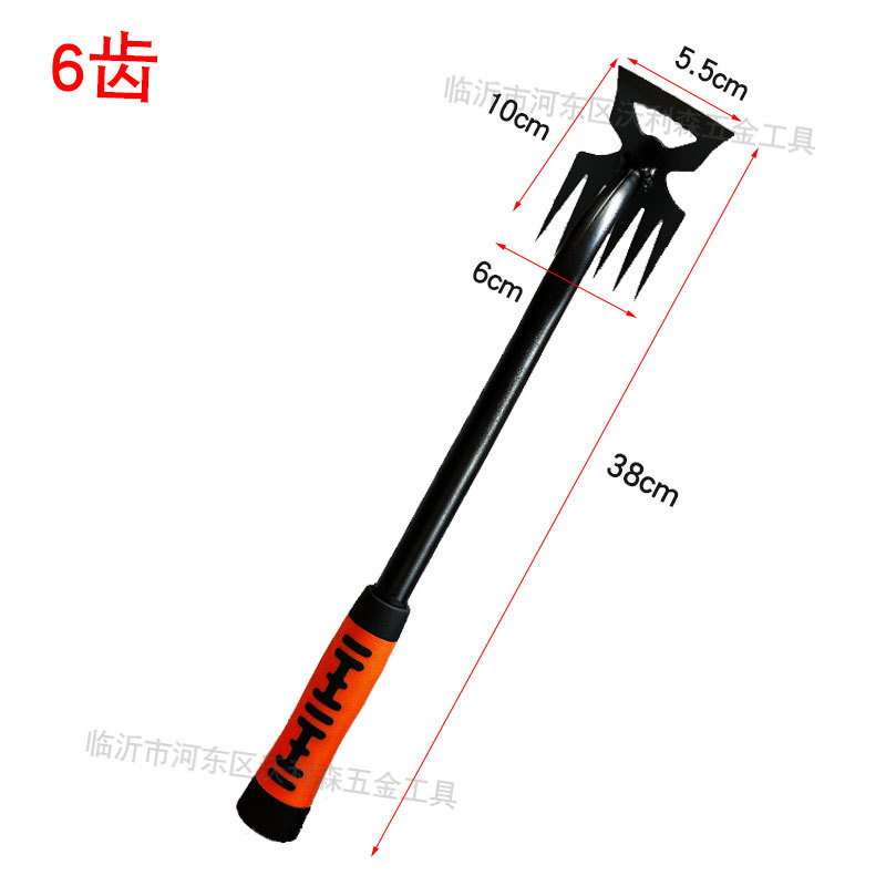 6개의 이빨 노란색 고무 손잡이 괭이질 도구(녹 방지 스프레이 페인트)