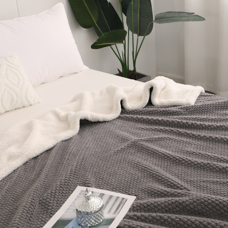 2023 Nueva Rosa Cachemira lana de cordero de color sólido multi-funcional manta doble capa engrosada Comercio exterior al por mayor