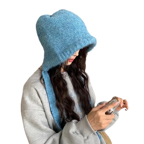 Women's Hepburn-style Lazy Wrap-Style Pile Hat with Ties — Sweet, Warm, and Versatile Knitted Cap for Autumn & Winter