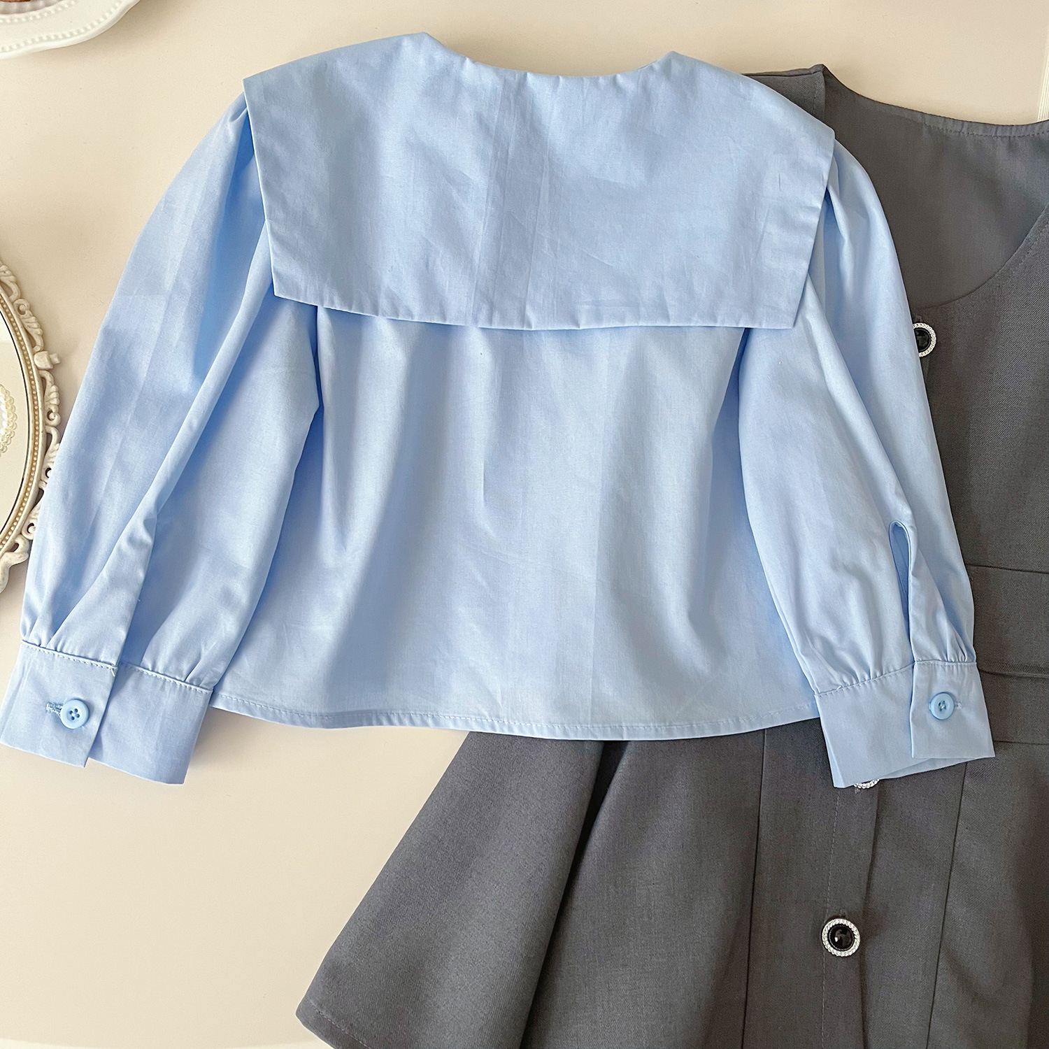 Mädchen Set Aus Langarmhemd Mit Revers Weste Und Rock Für Kinder_voghion.com