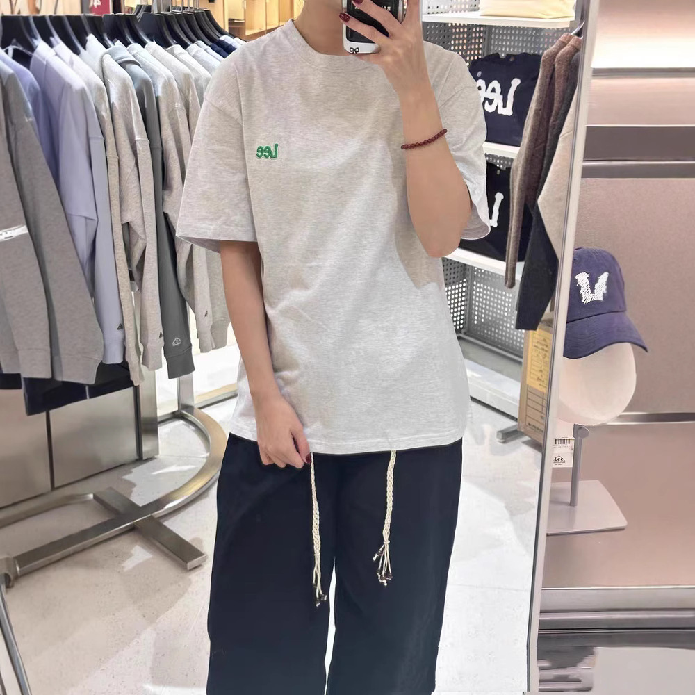 韩国LEE25新款短袖T恤字母刺绣小标 简约休闲百搭男女同款夏装