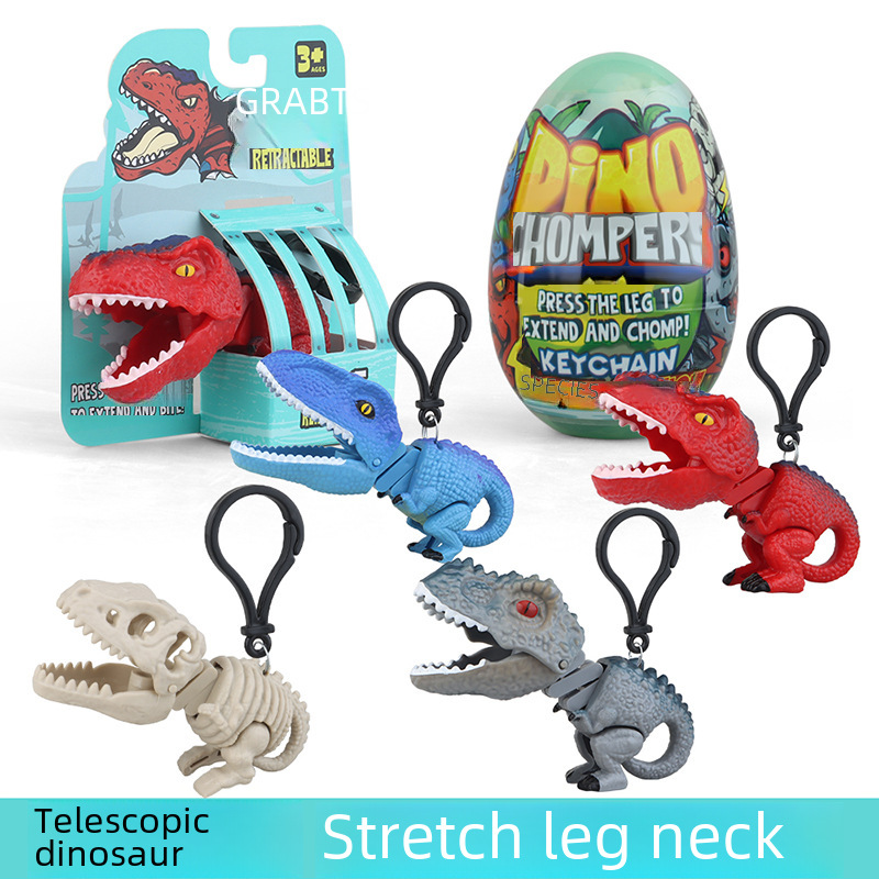 Cross-border children's toy dinosaur retractable spring mechanical hand small clip handheld bites stress relief prank keychain