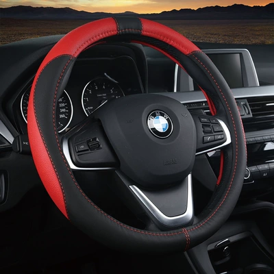 Four seasons Universal steering wheel cover car steering wheel handle cover car interior accessories car supplies wholesale (Steering wheel cover) - black-red-38cm