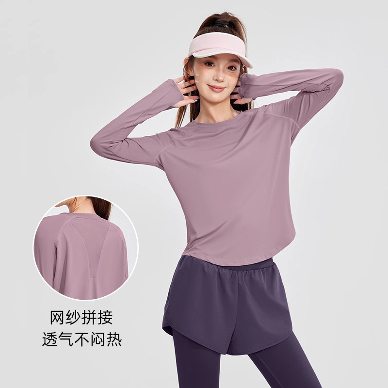Loose Slimming Look and Comfortable Women's T-Shirt Long-Sleeved Casual Sports Running Tennis Badminton Quick-Drying Fitness Suit