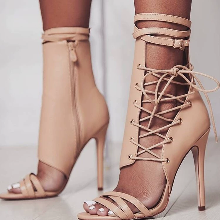 2023 Популярные римские туфли на шпильке для европейской и американской внешней торговли на высоком каблуке, сандалии на высоком каблуке на шнуровке, женская обувь больших размеров с открытым носком