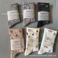 新型日系nana松口巻き月子靴下花卉果物中筒山靴下小清新女性靴下