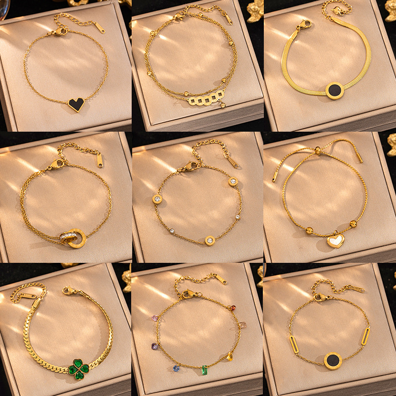 Korean-Style Full Titanium Steel Series Non-Fading Bracelet, Trendy Fashion Design Jewelry, Cross-Border Hot-Selling Exquisite Accessory Korean-Style Full Titanium Steel Series Non-Fading Bracelet, Trendy Fashion Design Jewelry, Cross-Border Hot-Selling Exquisite Accessory