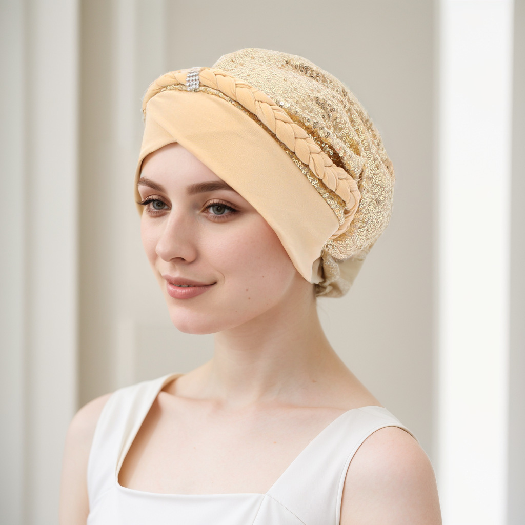 Muslim hat Milk silk with sequin braid hat Muslim hat Indian hat_voghion.com