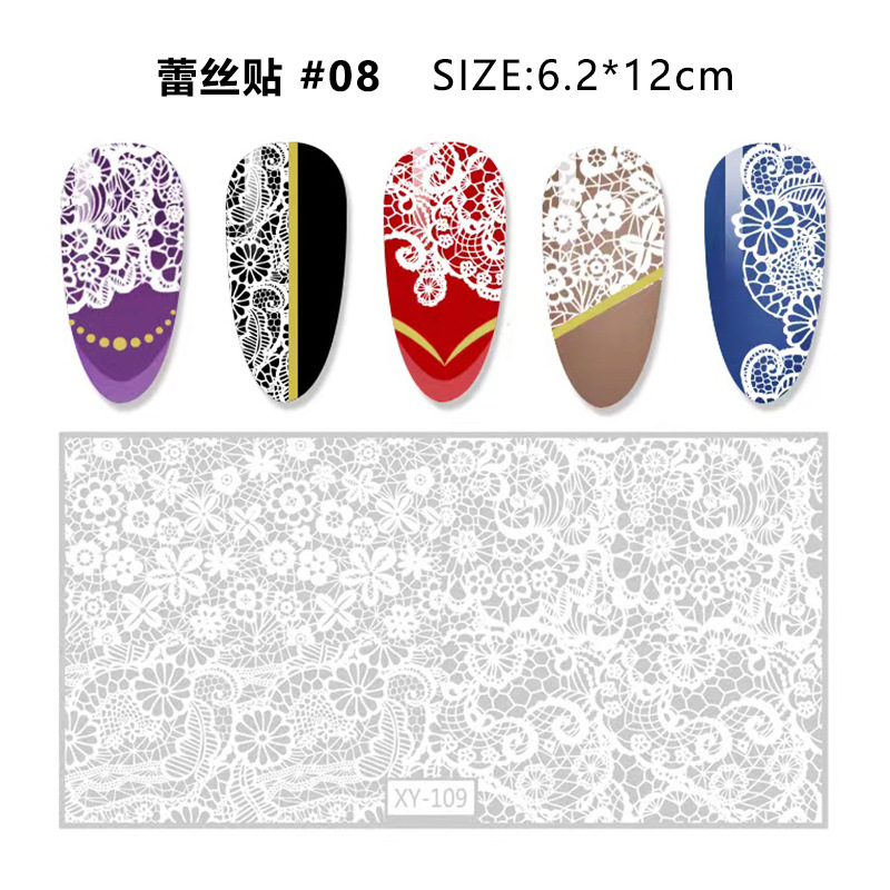 Nuevo tipo transfronterizo de manicuría japonesa pegatinas de encaje en el viento de manicuría pegatinas de uñas pegatinas de encaje duro negro y blanco