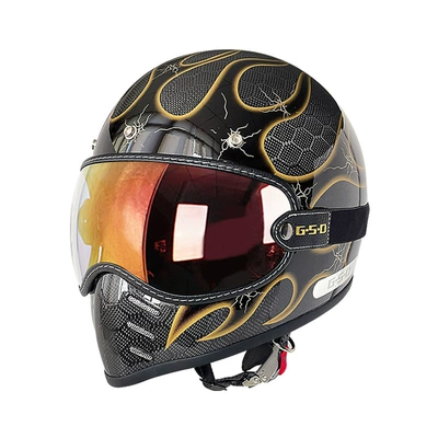 for Men and Women, Winter and, Motosiklet kaskı (dəbilqə) - dragon-pattern-golden-flame-color-mirror-m55-56