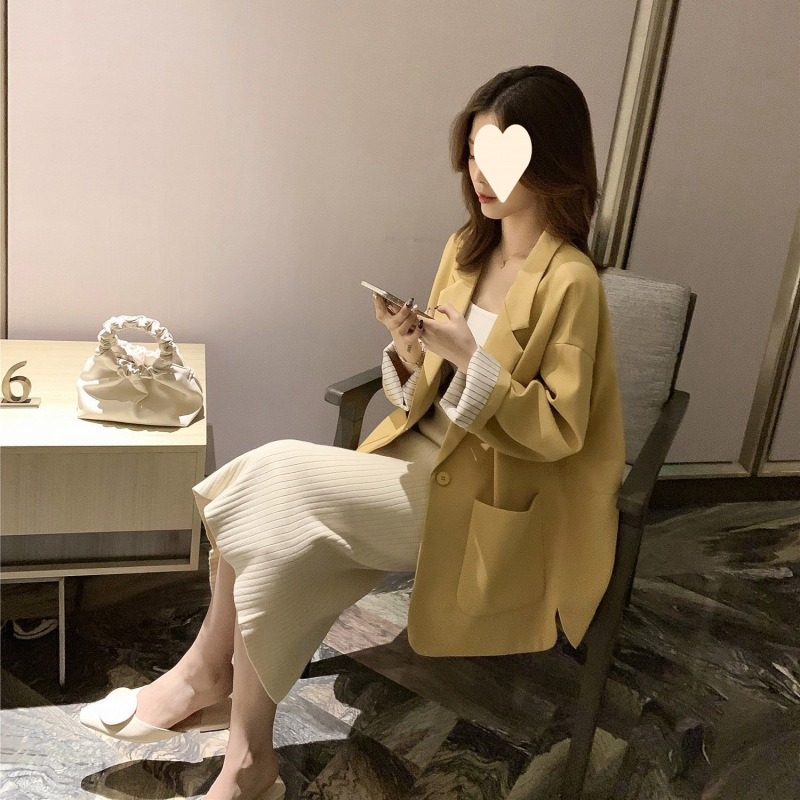 小西装女春秋中长款韩版西服宽松休闲百搭网红外套上衣潮|undefined