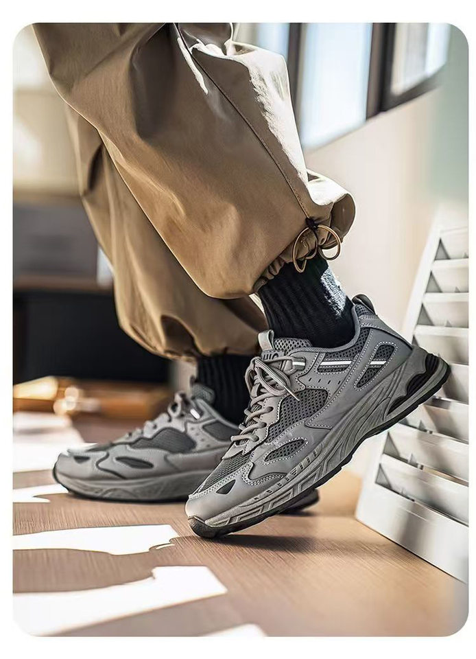 Giày thể thao nam sneaker thân lưới thoáng khí, đế cao su gót thấp, dây buộc, phong cách casual — F901 màu đen, F901 xám nhạt, F901 xám đậm chi tiết 15
