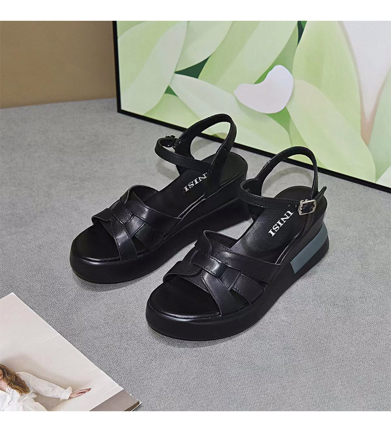 Sandal nữ đế xuồng da thật phong cách La Mã đế dày mềm — Màu đen chi tiết 11