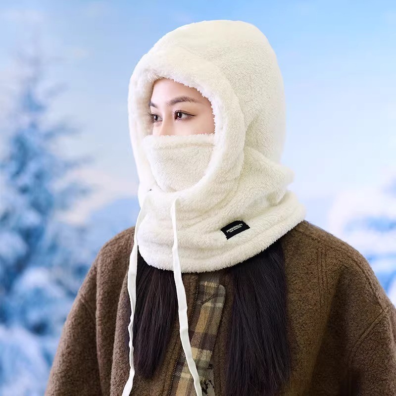跨境代发围脖口罩一体帽子女冬季加绒加厚套头帽护耳防风棉帽骑车|undefined