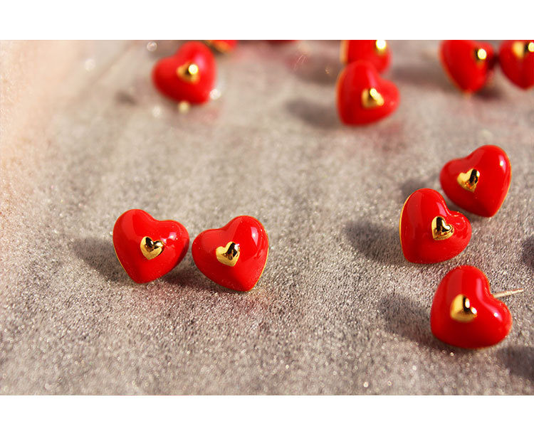 Sweet Heart Shape Copper Enamel Ear Studs 1 Pair