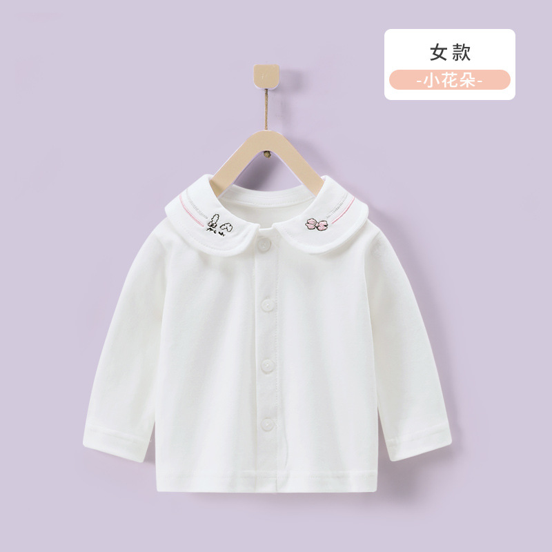 Camisetas de manga larga blancas para niños de otoño, camisetas de manga larga para niñas, camisas con cuello estilo coreano para bebés, cárdigans de algodón, ropa infantil estilo coreano