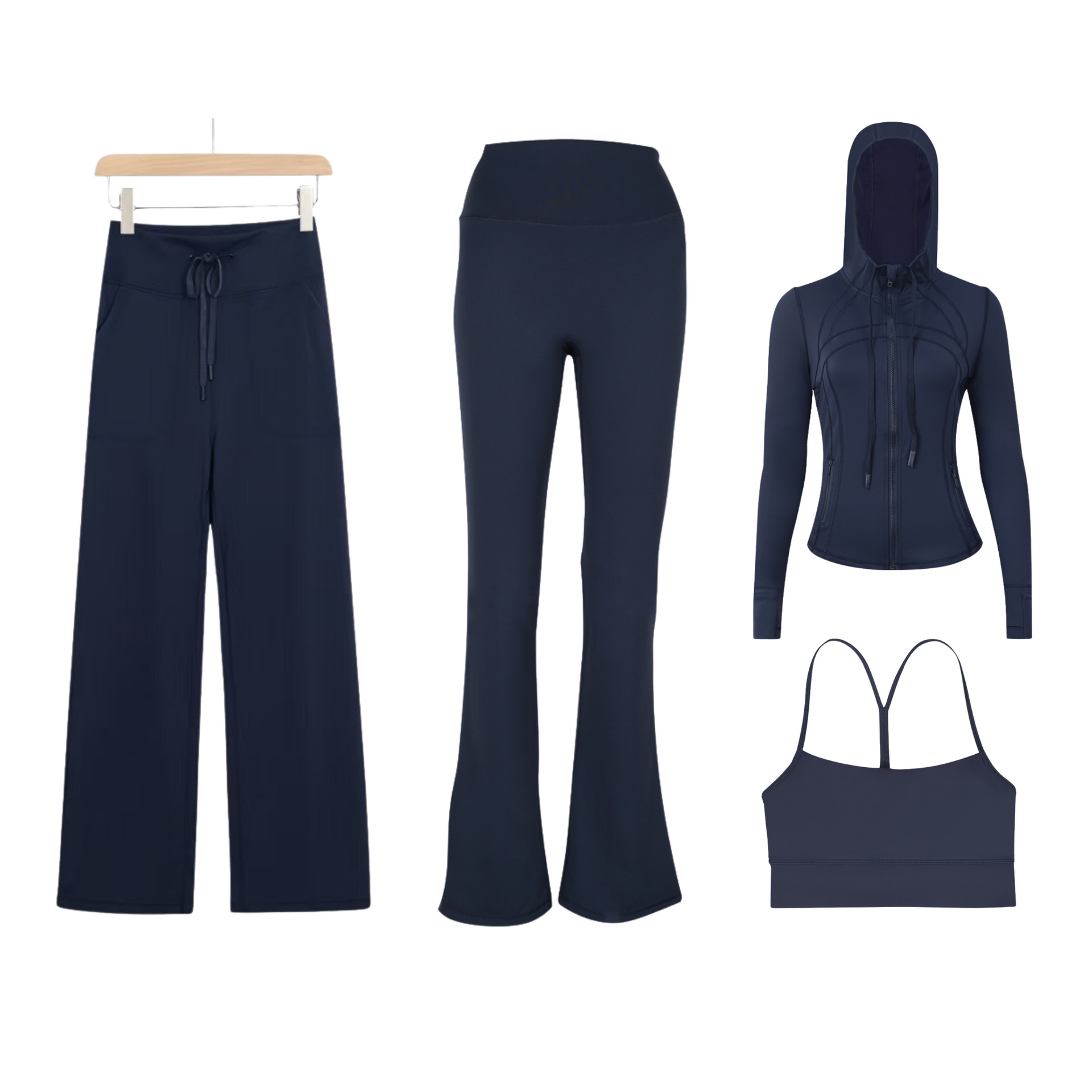 Women's Clothing Women's Y Shaped Vest Hooded Jacket And Flared Pants Set Slim Fit Stretch Outerwear Straight Leg Pants Four Piece Sportswear_voghion.com