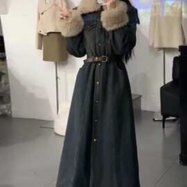 大衣外套秋冬加厚气质显瘦连衣裙女百搭高级收腰潮长款棉服牛仔感