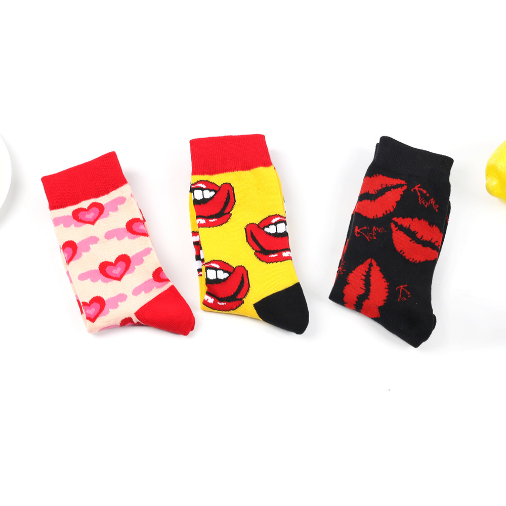 60g Weight Socks Classification Socks Lingerie Type Cotton Fabric Type Stretchy Elasticity A Pair Quantity Daily Occasion Comfort Function Valentine'S Day Festival Lips, Heart Shape Pattern All Seasons Season Unisex Gender Simple Style Style Simple Style Unisex Lips Heart Shape Cotton Crew Socks A Pair 15