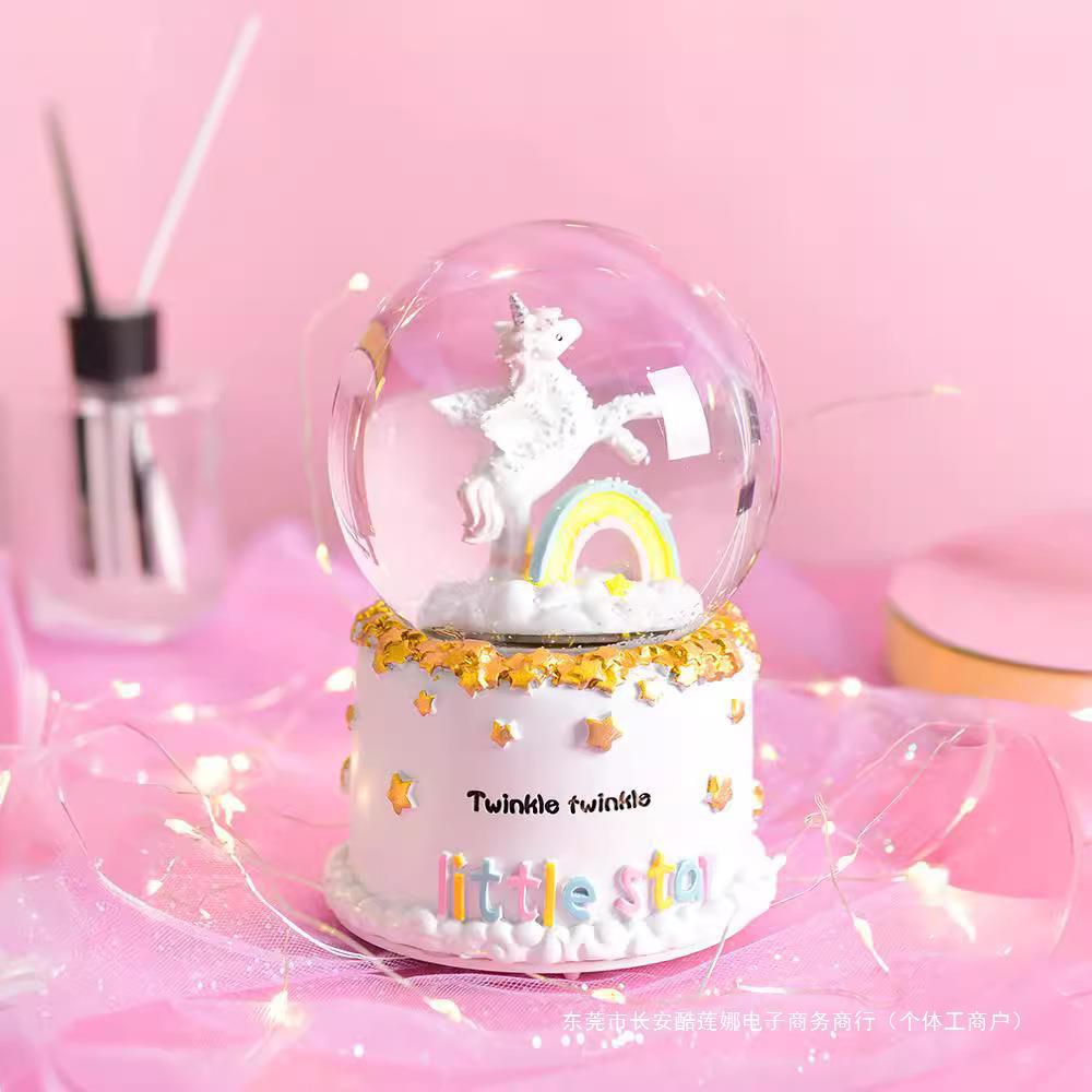 Navidad princesa bola de cristal copo de nieve caja de música caja de sonido de ocho niñas pequeños regalos de cumpleaños pequeños adornos