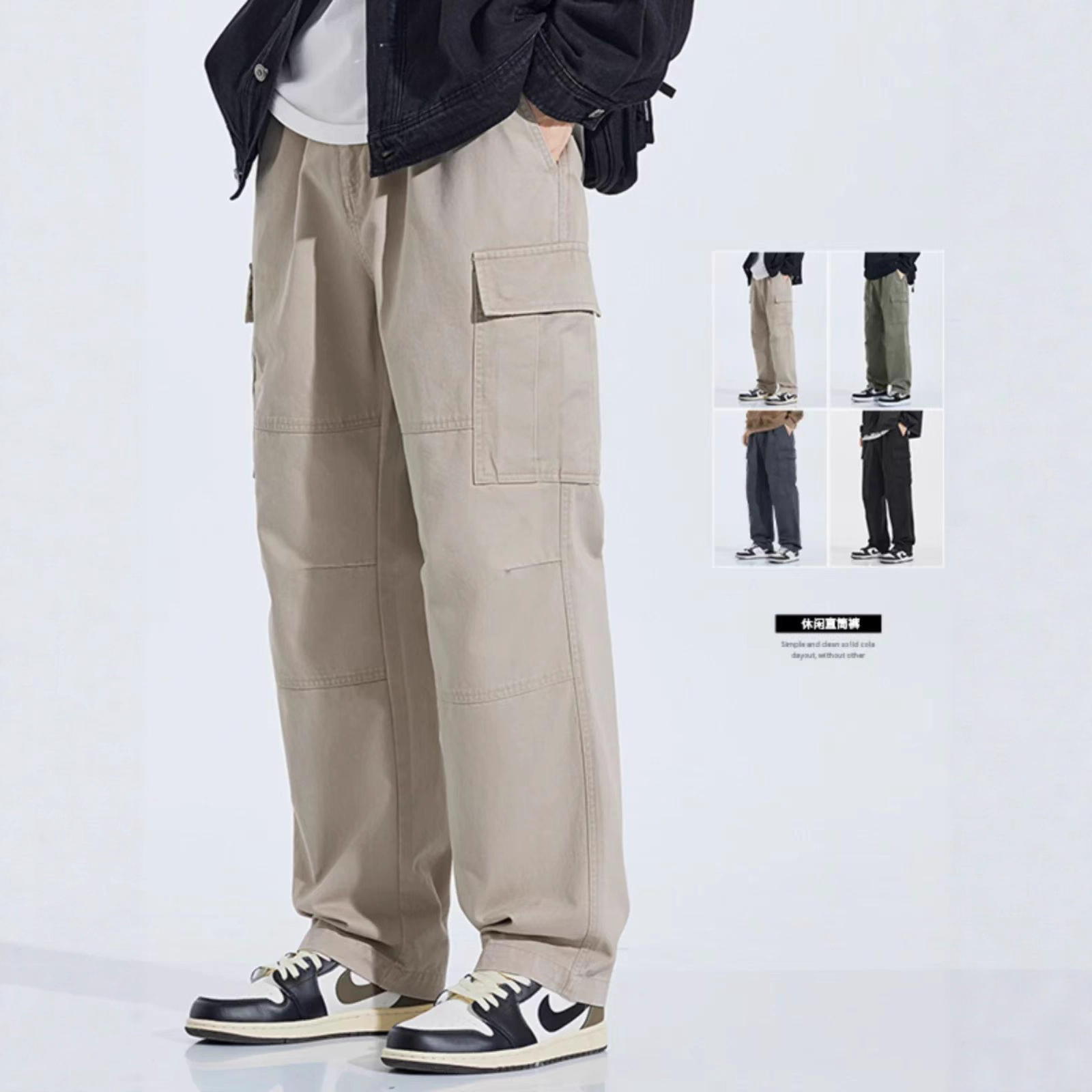 2025 American Wide-Leg Casual Pants for Men, Autumn and Winter Loose Straight Men's Pants, Trendy and Handsome Paratrooper Work Pants