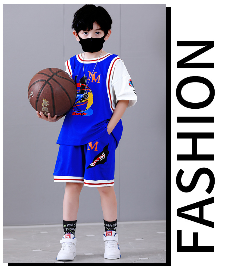 Nowy dwuczęściowy komplet koszulek z krótkim rękawem dla chłopców, od średnich i dużych rozmiarów, do gry w koszykówkę_voghion.com