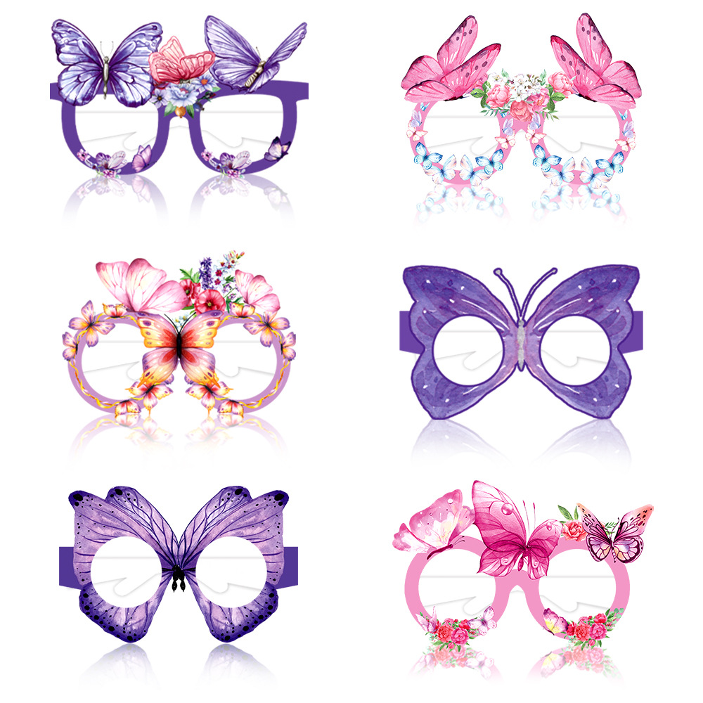 Gafas de papel de mariposa hermosas - Nuevo modelo transfronterizo, para fiestas de cumpleaños, accesorios de fotografía divertidos para niños y adultos