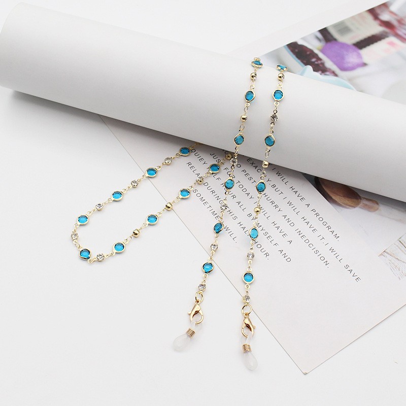 Cuerdas de alta sensación transfronteriza Amazon accesorios de joyería metálica cristal de color zircón diamante de color antideslizante colgar gafas cadena
