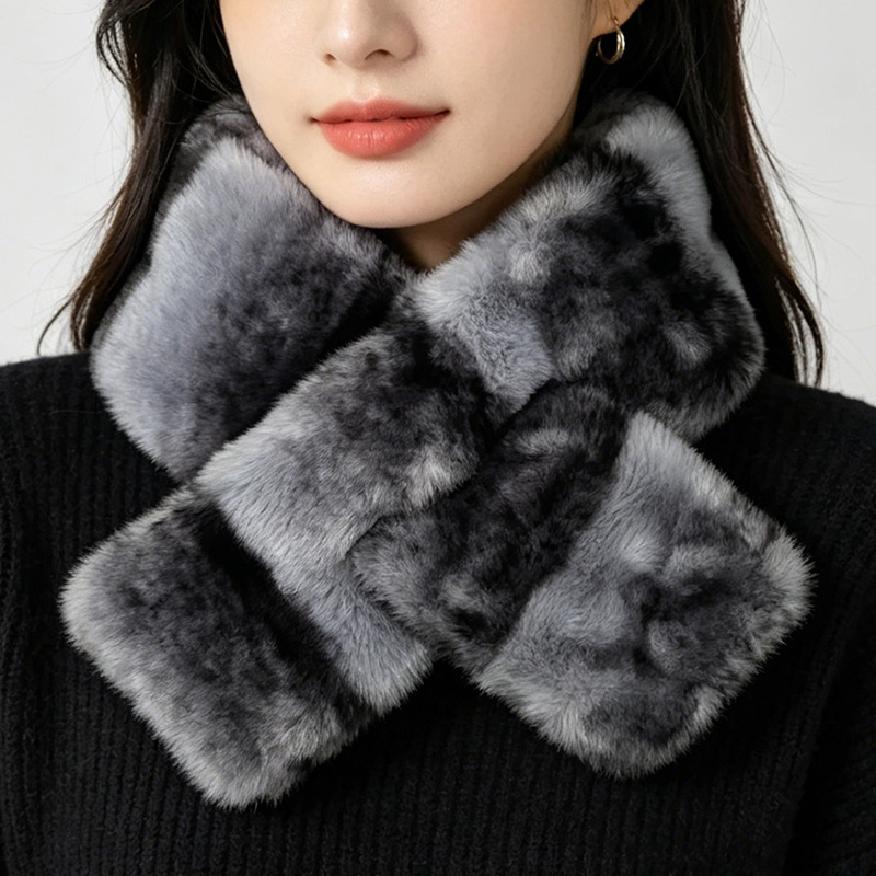 겨울 인조 렉스 래빗 퍼 넥워머 양면 도톰한 그라데이션 크로스 보온 목도