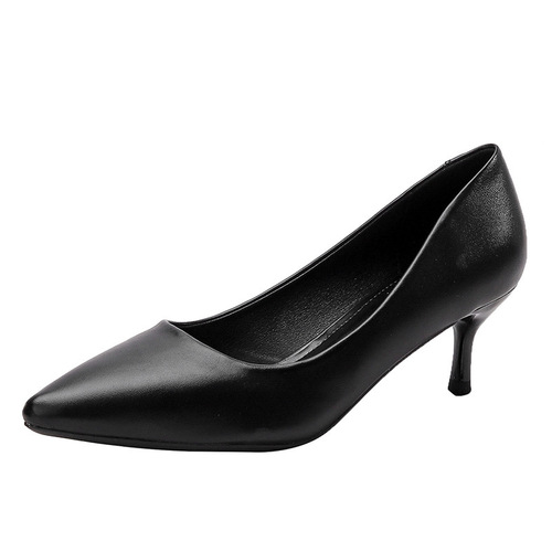 Stylish Women's High Heels  New Elegant Formal Pumps Pointed Toe Thin Heel Professional Work Shoes Black Leather Shoes