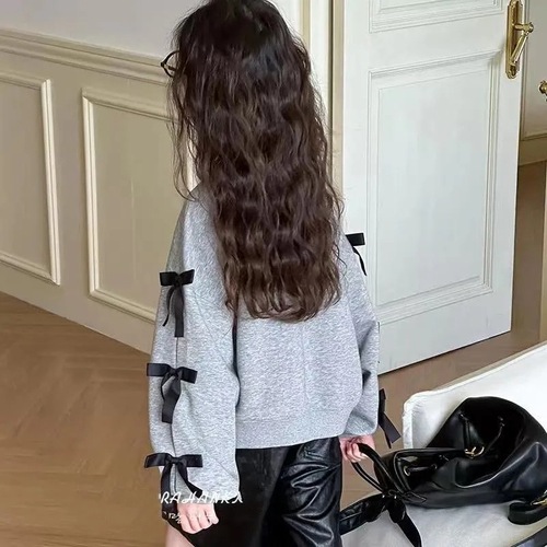 Girls' Autumn Hoodie 2025 with Bow Tie Children's Korean Version Long Sleeve Girls Middle Child Casual Top Children's Clothing