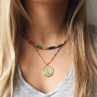 European and American Fashion Semi-precious Stone Beaded Necklace Women's All-match Handmade Niche Design Lapis Lapis Lapis Clavicle Chain Jewelry