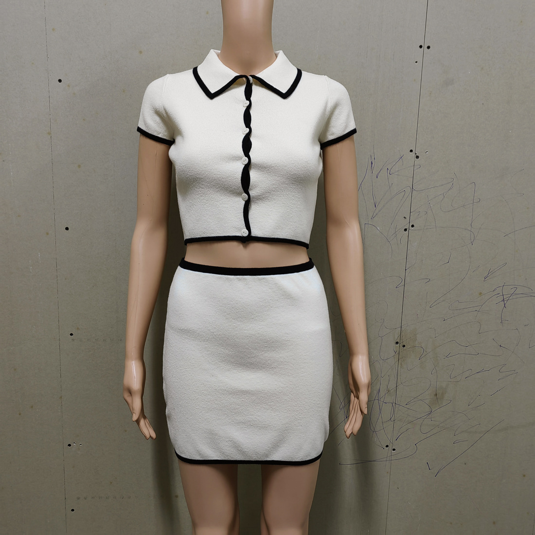 455g Weight Daily Date Women's Elegant Color Block Polyester Contrast Binding Skirt Co-ord Set Pants Sets