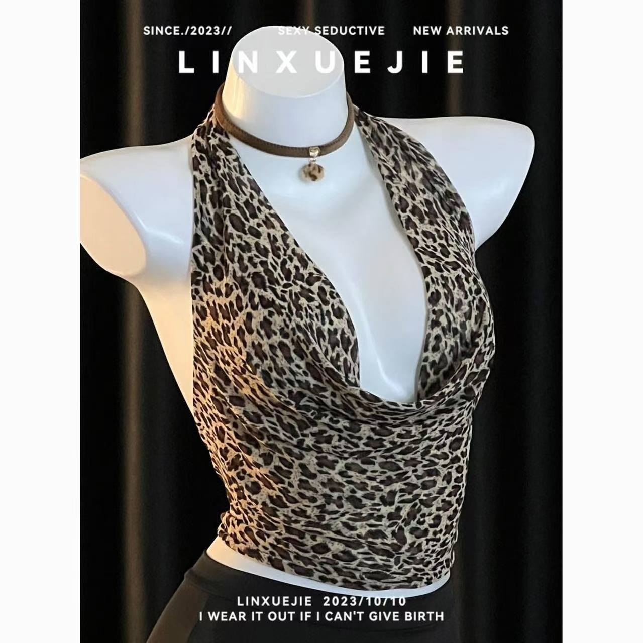 Leopard Print Open-Bust Secretary Costume Bodysuit, One Size Polyester Lingerie Set — detail image 2