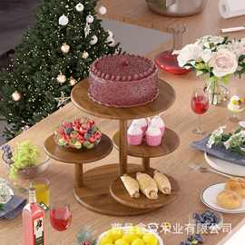多层置物架糕点圆形增高架蛋糕托盘多层盘木质桌面摆饰收纳盘