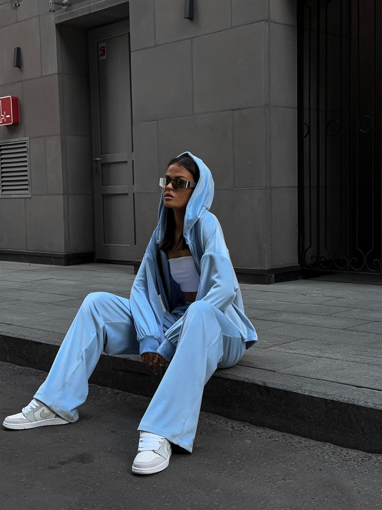 2025 European And American Foreign Trade Casual Autumn Women's Solid Color Sleeve Cardigan Hooded Top Sports Long Pants_ecoleips.com