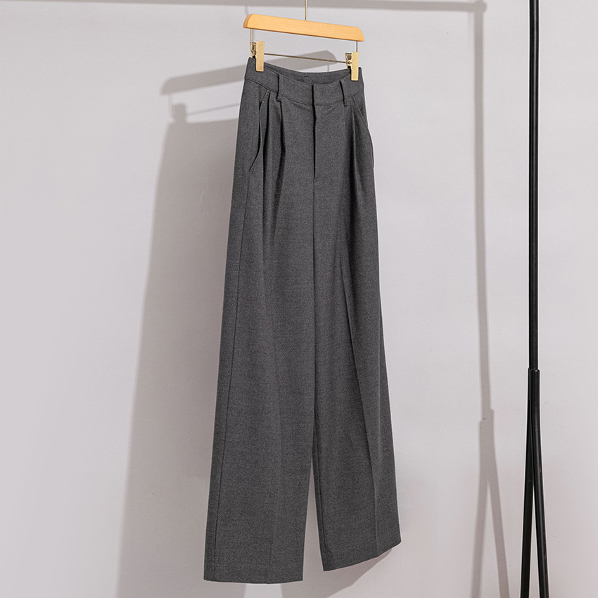 하이 엔드 여성 스트레이트 팬츠 울 올 매치 슬림 룩 와이드 레그 팬츠 캐주얼 팬츠 루즈 바지 가을과 겨울 새로운 여성 바지